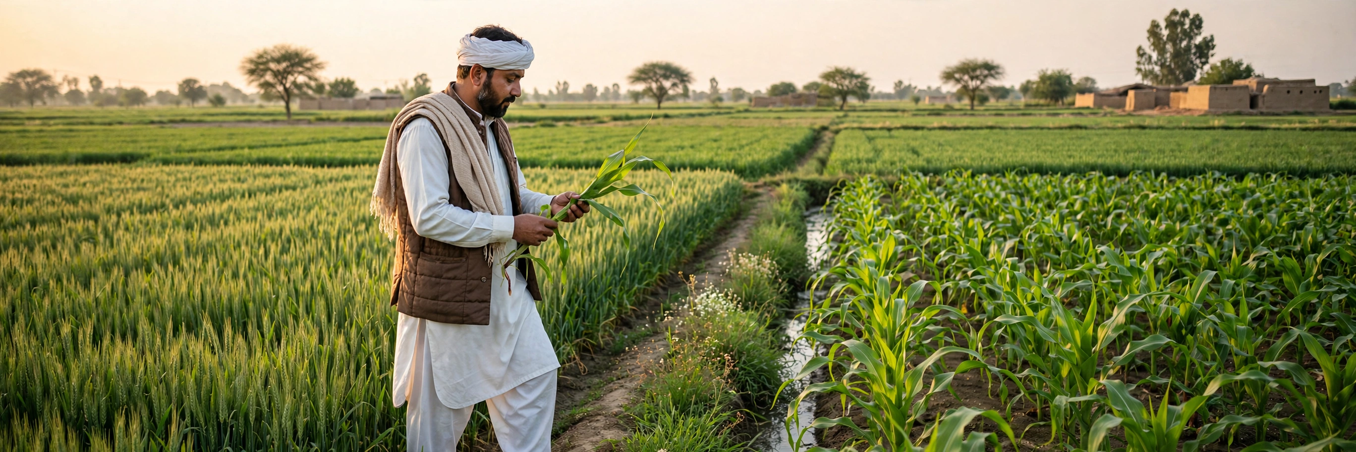 Farmer inspecting crops